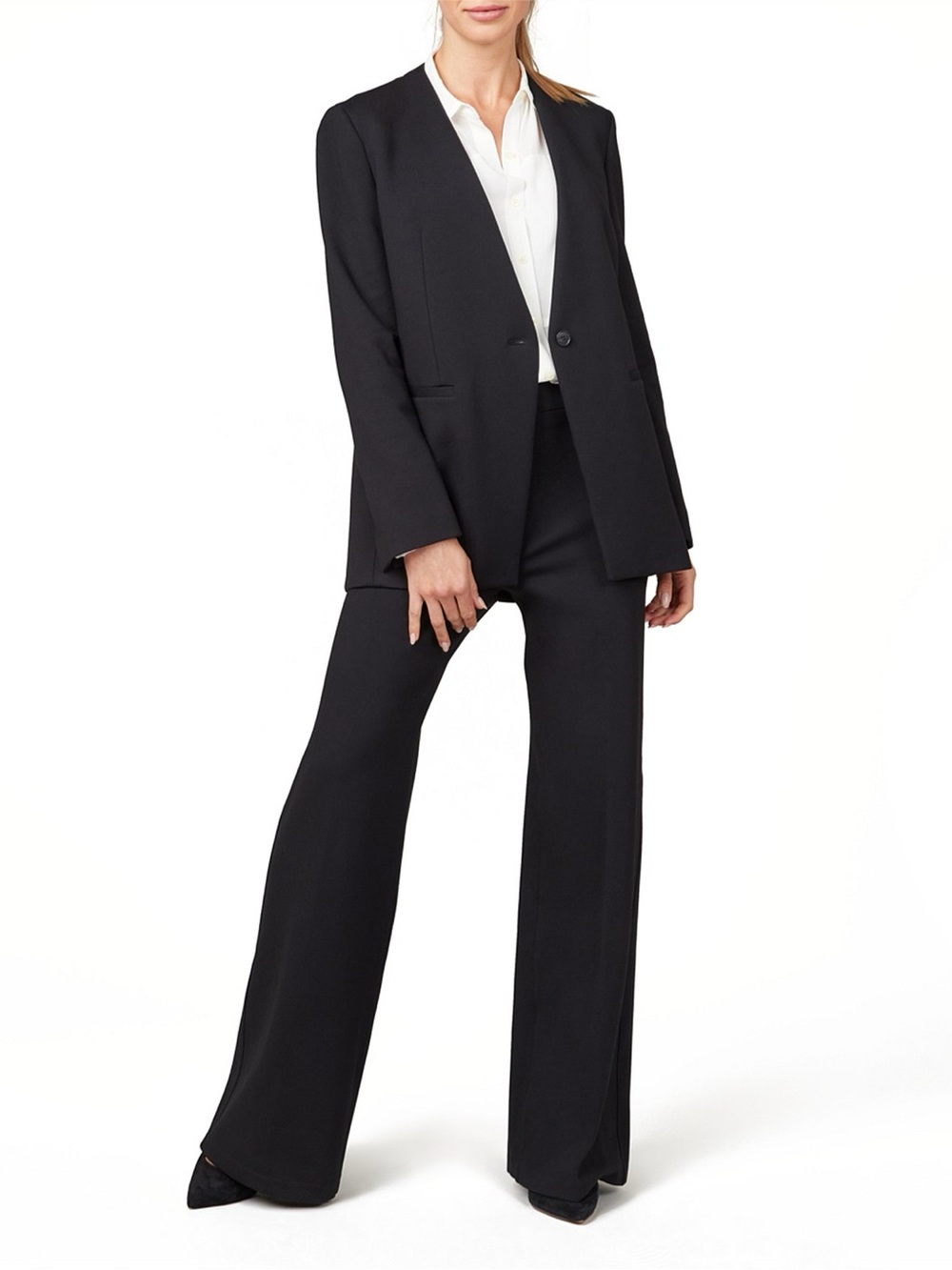 SPANX Perfect Collarless Blazer Long Sleeve Single Button Jacket Black Medium